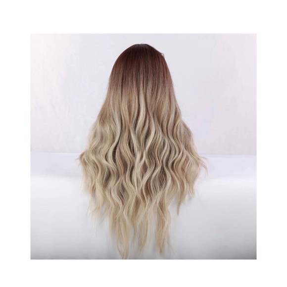 Long Wavy Ombre Blonde Synthetic Middle Part Wig - Picture 4 of 6